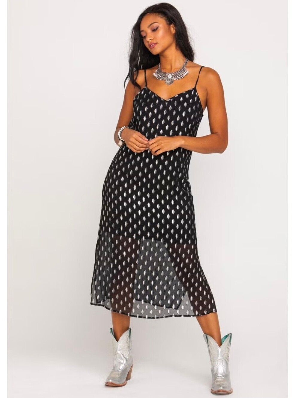 Anthropologie Band of Gypsies Black Metallic Dress Medium